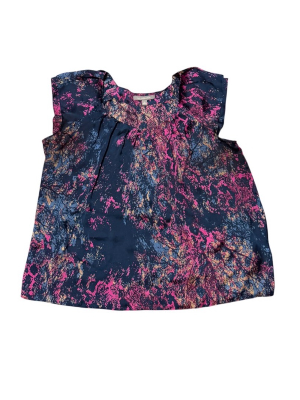 NY Collection Navy Top with Pink Splash Print